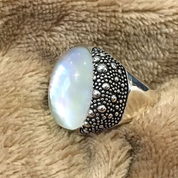 MICHAEL DAWKINS Starry Night Sterling Silver Mother of Pearl Doublet Ring 8-3/4 - Picture 5 of 14